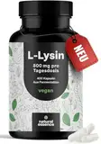 L-Lysin hochdosiert - 400 Kapseln - 800mg pures L Lysin pro Portion - Aus pflanzlicher Fermentation - Lysin Kapseln beliebt bei Herpes - Vegan und produziert in Deutschland