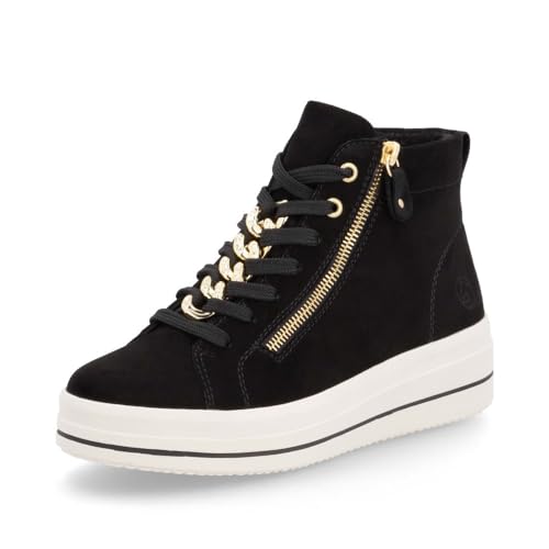 Remonte Damen High-Top Sneaker D1C70, Frauen Halbschuhe,lose Einlage,schnürstiefeletten,straßenschuhe,Strassenschuhe,Sportschuhe,schwarz (02),41 EU