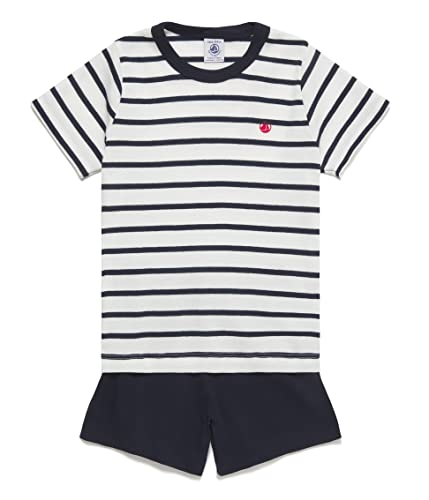 Petit Bateau Jungen Pyjacourt, Weiss Marshmallow / Blau Smoking, 10 Jahre