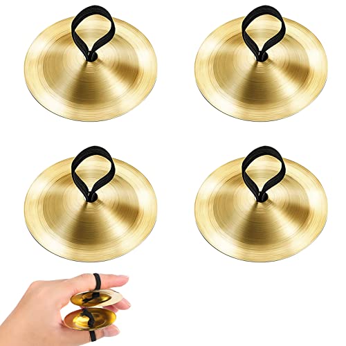 2 Paar Fingerzimbeln,Finger Becken Messing mit elastischen Band,Bauchtanz Finger Brass Musikinstrument für Tänzerin Ball Party,Gold