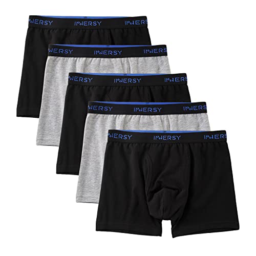 INNERSY Unterwäsche für Jungen Baumwolle Unterhosen Elastische Boxershorts mit Eingriff 5er Pack (164-176, 3 Schwarz/2 Grau)