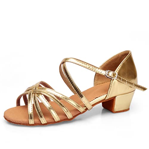 M&Catree Damen Mädchen Tanzschuhe Niedrigem Absatz Standardtanz Gesellschaftstanz Lateinischer Tanz Latein Sandalen - Gold, CN 40 (Länge: 24cm)