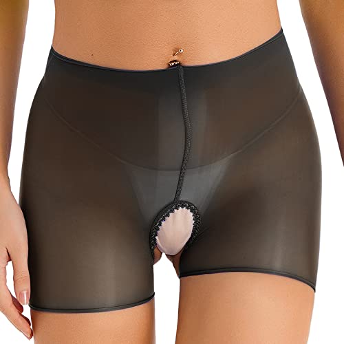 ranrann Damen Sexy Unterhose Mesh Slip Ouvert Dessous Offen Schritt Hipster Panty Boxershorts Durchsichtig Unterwäsche Reizwäsche Schwarz Einheitsgröße