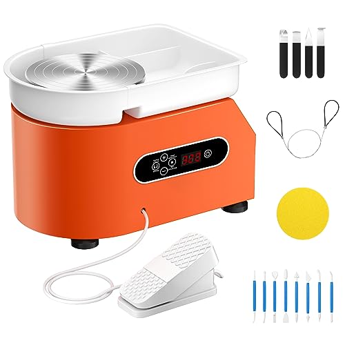 Do-Electr 25CM Töpferscheibe Maschine mit LCD-Anzeige 350W Pottery Wheel Keramik Clay Maschine töpferscheibe fußantrieb für Keramikarbeiten Clay mit Waschbecken mit abnehmbarem ABS-Becken