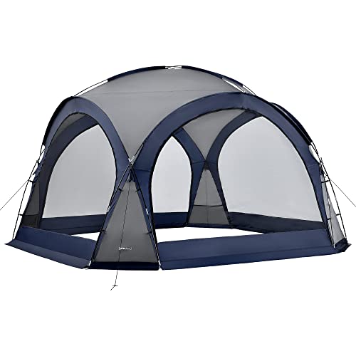 pro.tec Kuppelpavillon Grästorp Eventzelt mit LED Partyzelt inkl. Beleuchtung mit Solarmodul Festzelt wasserdicht 3,45 x 3,45 x 2,47 m Blau