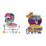 Polly Pocket HCG20 - Einhorn Tee-Party Spielset, Schatulle mit Glitzer-Einhorn,ab 4 Jahren & GTN13 - Corgi-Hundehotel Schatulle im Haustierhotel-Design, kleine Polly und Shani Puppen, ab 4 Jahren