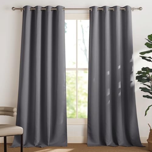 PONY DANCE Graue Blickdichte Vorhänge mit Ösen 2er Set H 245 x B 140 cm Thermovorhang Hitzeschutz Verdunkelnde Gardinen für Wohnzimmer/Schlafzimmer Verdunkelungsvorhang