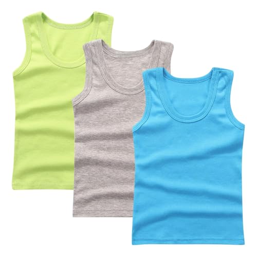 XINYUNZU 3er Pack Tank Top Kinder Baumwolle Unterhemd Rundhals Ärmellose Shirt Casual Tanktop Einfarbig Freizeit Tops Sommer Unterhemden für Jungen und Mädchen Dunkelblau 90