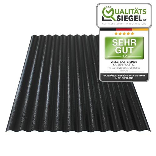 KAISER plastic® Wellplatte | Xtra Strong (PC) | C-Struktur und schwarz | 1,2mm Stärke | Sinus 76/18 | 90 x 117 cm | 1 Stück | Made In Germany