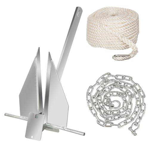 XKISS Bootsanker-Set - Schwerlast Fluke und Danforth Anker (8lb & 13lb) Komplettzubehör Karbonverzinkter Stahlbau für Verschiedene Bootsgrößen, Ponton, Deck, Angeln, Kajak und Segel