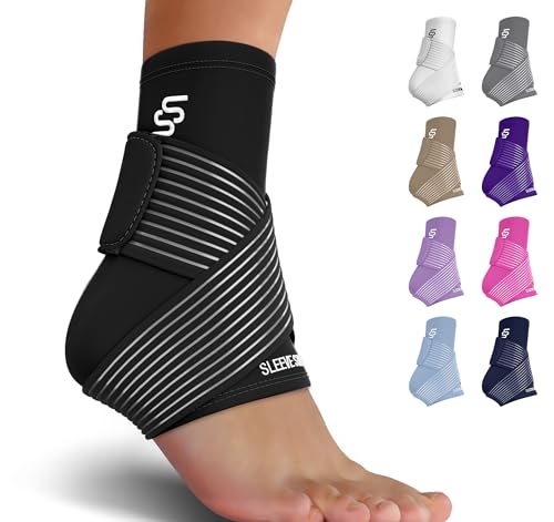 Sleeve Stars Sprunggelenkbandage - Plantarfasziitis & Achillessehnen Entlastung, Fußgelenk Bandage mit verstellbarem Riemen I Knöchelbandage I Fußbandage für rechts oder links I 1 Stück, Schwarz