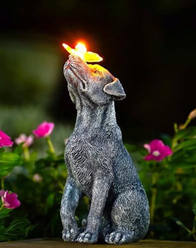 Yeomoo Hund Figuren mit Schmetterling Solar Deko für Außen: Lustige Hunde Gartendeko Hundebesitzer Geschenk für Frauen Männer Mama Geburtstagsgeschenk Wasserdicht Deko für Garten Balkon Zimmer