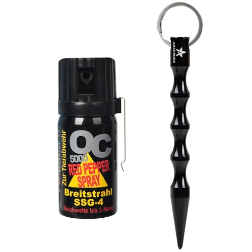 AMATHINGS Selbstverteidigungs-Set: Kubotan & OC 5000 Pfefferspray, Ergonomischer Griff, Breitstrahl, Sofortwirkung, Legal, Schlüsselanhänger, Tierabwehr, Frauen & Männer Schutz