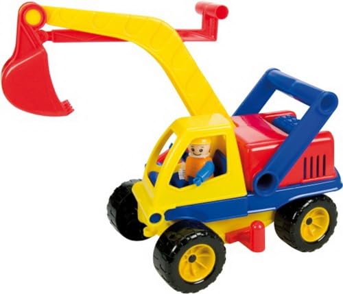 Lena 04151 Aktiv Bagger, ca. 35cm, mit beweglicher Lena Spielfigur, Baustellen Spielfahrzeug für Kinder ab 2 Jahre, robuster Schaufelbagger mit funktionstüchtigen Baggeram und Haltegriff