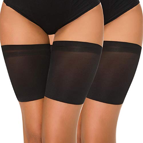 Voqeen Elastische Oberschenkelbänder Damen Socken Schenkel Band Oberschenkel Strumpfband Thigh Bands Oberschenkelband Anti-chafing Anti-rutsch Nicht Scheuern Verhindern Reibung(2 Paar Schwarz,73-77cm)