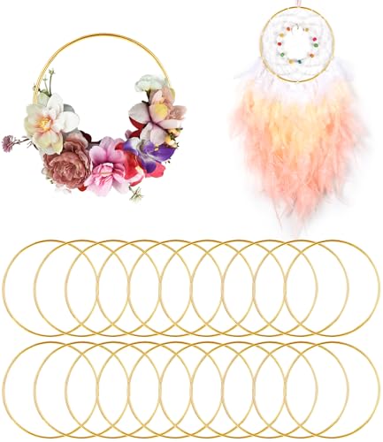 Ixydor 20 Stück Metallringe zum Basteln, Metallringe zum Basteln 10cm Gold, Metall Ringe für Traumfänger, Wandbehänge Deko, Blumen Reifen, Hochzeit, DIY Dekoration, Festival Party Dekoration