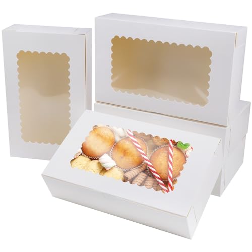 AWCIGG® 20 Stück Weiße Gebäckkarton Gebäckbehälter, 25,4x15,3x6,35cm Tortenschachtel mit Sichtfenster, Weihnachten Geburtstag Hochzeit Party Kekse Kuchen Cupcake Muffin Verpackung Transportbox