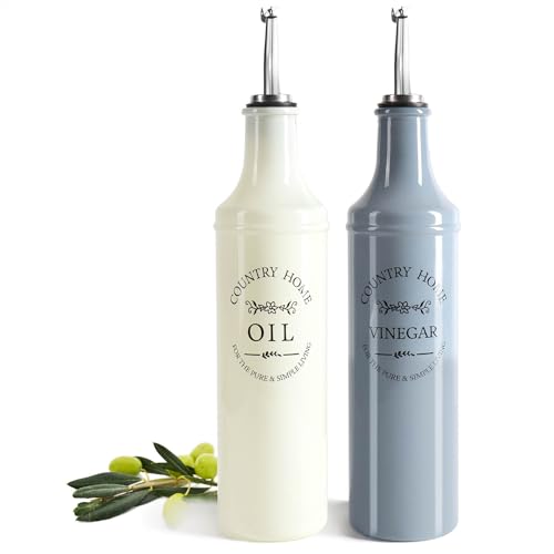 com-four® 2-teiliges Flaschen-Set für Öl und Essig - farbige Glasflaschen mit Ausgießer aus Edelstahl, Kläppchen und Belüftungsrohr - Essig- und Ölspender im Country-Landhausstil (2-teilig - Flaschen)