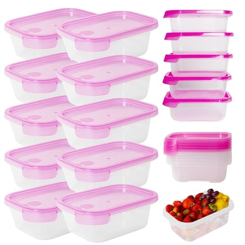 Mypicompany Frischhaltedosen mit Deckel – 10-teiliges Set je 500 ml pro Dose, BPA-frei, luftdicht, stapelbar, mikrowellen- & spülmaschinengeeignet, transparente Gefrierdosen mit rosa Deckel