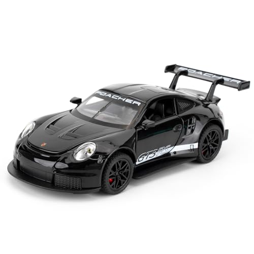 imtfzct 1/32 Porsche GT3RS Modellauto, Leichtmetallfahrzeug mit Pull Back Funktion, Kinderspielzeugauto mit Licht und Sound, Spielzeugauto, das die Tür öffnen kann, Geschenk für Kinder (schwarz)