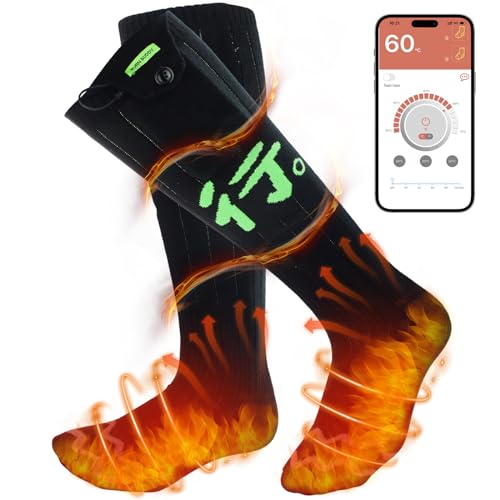 Beheizte Socken, Elektrische Heizsocken Damen Herren, Wiederaufladbare Beheizbare Socken mit 4 Temp modi, APP-Steuerung Thermosocken Fußwärmer Socken für Outdoor-Wandern/Skifahren/Camping/Angeln