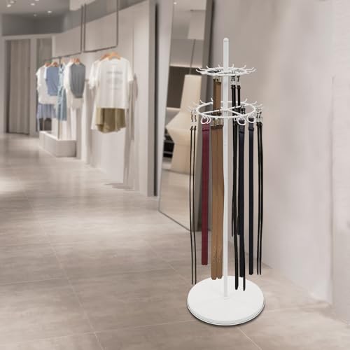 Gürtel-Display-Rack, Xuyuw Gürtel-Display-Regal, Krawattenständer Gürtelhalter für Schals Aufbewahrung Bodenmontierter Gürtelaufhänger Ständer mit 31 Haken für Kleidungsgeschäfte und Boutiquen (Weiß)