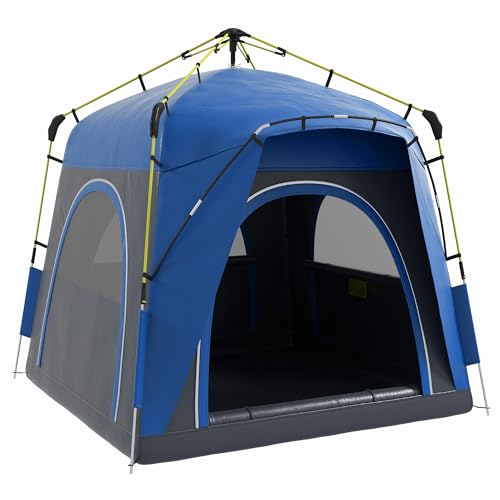 Outsunny Kuppelzelt für 4 Personen leicht, stabil wasserdicht UV 50+ Pop Up Campingzelt mit Haken Tür Fenster, Bodenplane Familienzelt mit 1000mm Wassersäule Zelt für Camping Reise Trekking Garten
