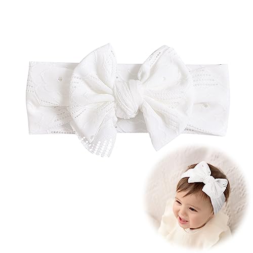 XIXKOLYU® Baby Mädchen Stirnbänder Weiss Dehnbare Strickschleife mit breitem Rand Neugeborene Kleinkinder Haarbänder und Bögen Kinder Haarschmuck Weiche