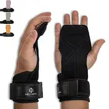 Power Zughilfen Krafttraining, Fast Grip Leder Zughilfe-Handgelenksbandage für Bodybuilding, Fitness, Crossfit, Krafttraining, Powerlifting - Lifting Straps für Frauen und Männer, Schwarz