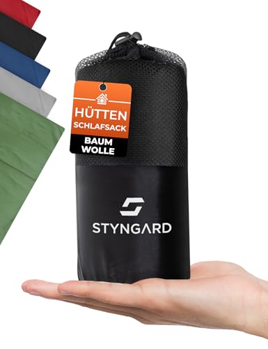 STYNGARD 2in1 Hüttenschlafsack Baumwolle Leicht - Dünnes Schlafsack Inlett Baumwolle (100%) - Reiseschlafsack kleines Packmaß und weicher Komfort Modell Valencia