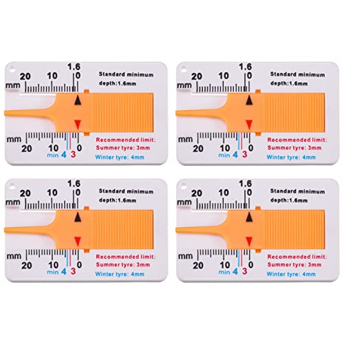 Dacitiery 4 Stücke Reifen Profiltiefenmesser, Kunststoff Reifenprofiltiefenmesser Profiltiefenmesser für Reifen, 0-20mm Profile Depth Gauge Tread Depth Gauge Motorrad Fahrzeug Auto