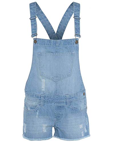 New Kids Latz-Shorts für Mädchen, Jeans mit heller Waschung, Jumpsuit, Dungaree-Shorts Gr. 11-12 Jahre, Light wash