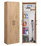 Bellamio Apol Besenschrank, Mehrzweckschrank 60 cm breit, Putzschrank Eichenoptik, Vorratsschrank Küche, Flurschrank, Aufbewahrungsschrank, Allzweckschrank Holz Maße (HxTxB): 176x33x60 cm