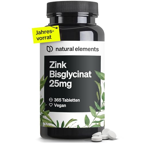 Zink 25mg – 365 Tabletten – gut verträgliches Zinkbisglycinat (Zink-Chelat) – vegan, hochdosiert, ohne unnötige Zusätze – in Deutschland produziert & laborgeprüft