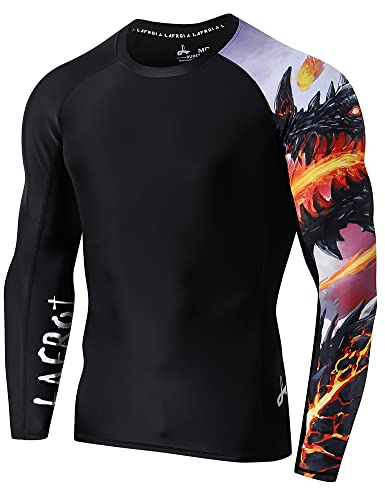 LAFROI Herren Langarm UPF 50+ Kompressionsshirt Rash Guard-CLYYB (Asymmetric Melted Wings,LG)