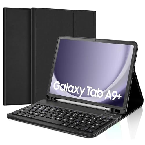 Samsung Tablet A9 Plus Tastatur - Galaxy Tab A9 Plus Hülle mit Tastatur, [QWERTZ Deutsches] Tastatur Magnetische Kabelloser Bluetooth Abnehmbar für Samsung Galaxy Tab А9+/A9 Plus 2023 11 Zoll, Schwarz