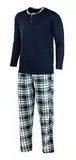 HEYO Schlafanzug Herren Lang Pyjama Baumwolle Zweiteiliges Set Langarm Shirt Lange Karierte Pyjamahose (DE/NL/SE/PL, Alphanumerisch, XL, Regular, Regular, Standard, Dunkelblau HPM010)