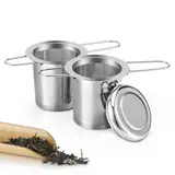 Teesieb, Tea Infuser 304 Rostfreiem Edelstahl Teefilter mit Faltbare Griffe und Deckel Teefilter für Losen Tee (A-2PCS)