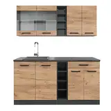 Vicco Singleküche R-Line, Goldkraft Eiche/Anthrazit, 160 cm, AP Anthrazit