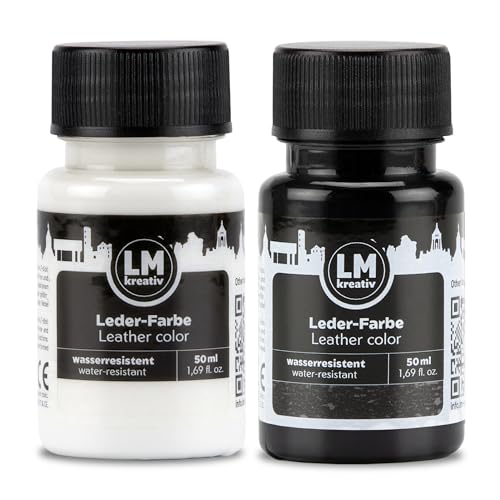 LM-Kreativ Lederfarbe 2 x 50ml - Schwarz & Weiß - Hochwertige Farbe für Lederpflege und Leder Reparatur - Ideal für Sneaker, Schuhe und Taschen - Für Glattleder, Kunstleder und Lederoberflächen