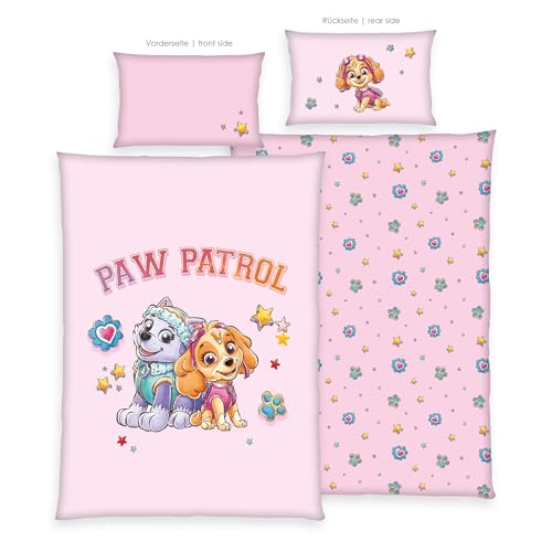 Herding Kleinkindbettwäsche Paw Patrol, Kopfkissenbezug ca. 40 x 60 cm mit Hoteleinschlag, Bettbezug ca. 100 x 135 cm, Mit Knopfleiste, 100% Baumwolle, Rosa