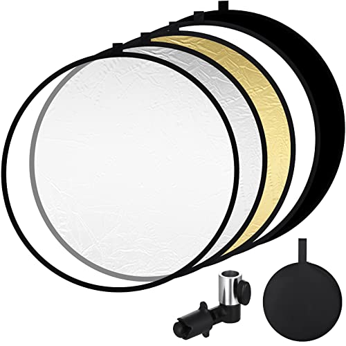 UNIDEAL 5 in 1 Reflektor Fotografie Set, Faltreflektor mit Reflektorhalter (80CM Ø), Rund Reflektor Translucent, Silber, Gold, Weiß und Schwarz für Fotografie Foto Studio Beleuchtung Außenbeleuchtung