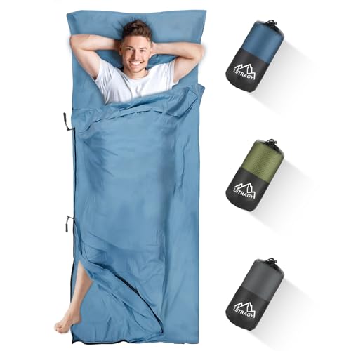 LSTRAGY Hüttenschlafsack, Upgegradeter Hüttenschlafsack mit durchgehendem und Fußreißverschluss, 2in1 Hüttenschlafsack aus Mikrofaser, Ideal für Backpacking, Hostels und Hütten-220 x 95 cm