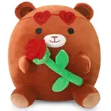 Xfrog Bear Stuffed Animal Bear Plush with Red Rose Soft Plush Toy Valentine's Day Birthday Gifts for Girlfriend Boyfriend 25CM