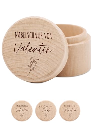 wunderwunsch® - Milchzahndose personalisiert aus Holz mit hochwertiger Gravur - Zahndose Milchzähne als Erinnerung an die ersten Zähnchen (Nabelschnur)