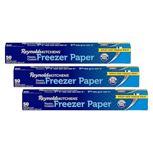 Reynolds Küchen kunststoffbeschichtetes Gefrierpapier | Bekämpfen Sie Gefrierbrand mit Reynolds Gefrierpapier | Perfekt für Kunst & Handwerk & Applikation | Packung mit 3 Rollen, 381 mm x 12 m