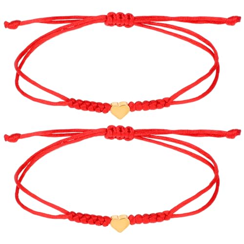 2 Stück Rotes Armband Damen Geflochtenes Glücksarmband Gold Herz Schutz Armband Verstellbares Geflochtenes Armband Freundschaftsarmband für Männer Frauen Paare