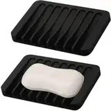 Votvlog Seifenschale Silikon, 2 Stück Seifenschale Schwarz Ropfschale mit Ablauf Seifenhalter Soap Holder Seifenablage Waschbecken Soap Dish Seifenschalen Seifendose Dusche Soap Box Seifenbox