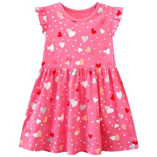 JinBei Baby Mädchen Kleid Baumwolle Rüschen Ärmellos Lässige Rot Sterne Herz Muster Kleidung Kinder Sommer Party Festliches Prinzessin Kleider Gr.92-98