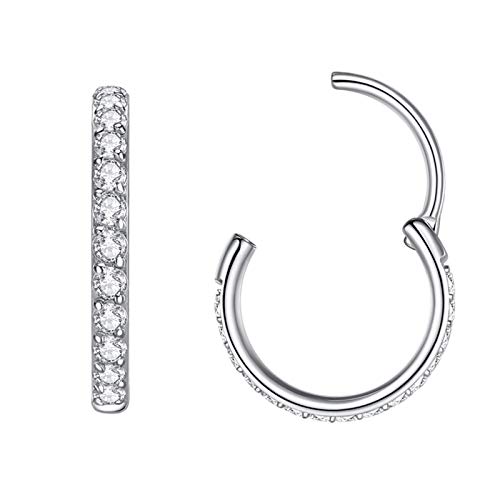 Popuhoops 0,8mm Silber Nasenringe Zirkonia Knorpel Ohrring Klar CZ Hoop Septumring Segmentring Clicker 316L Chirurgenstahl Körperpiercing Helix Ohrläppchen Daith Conch Tragus Piercing